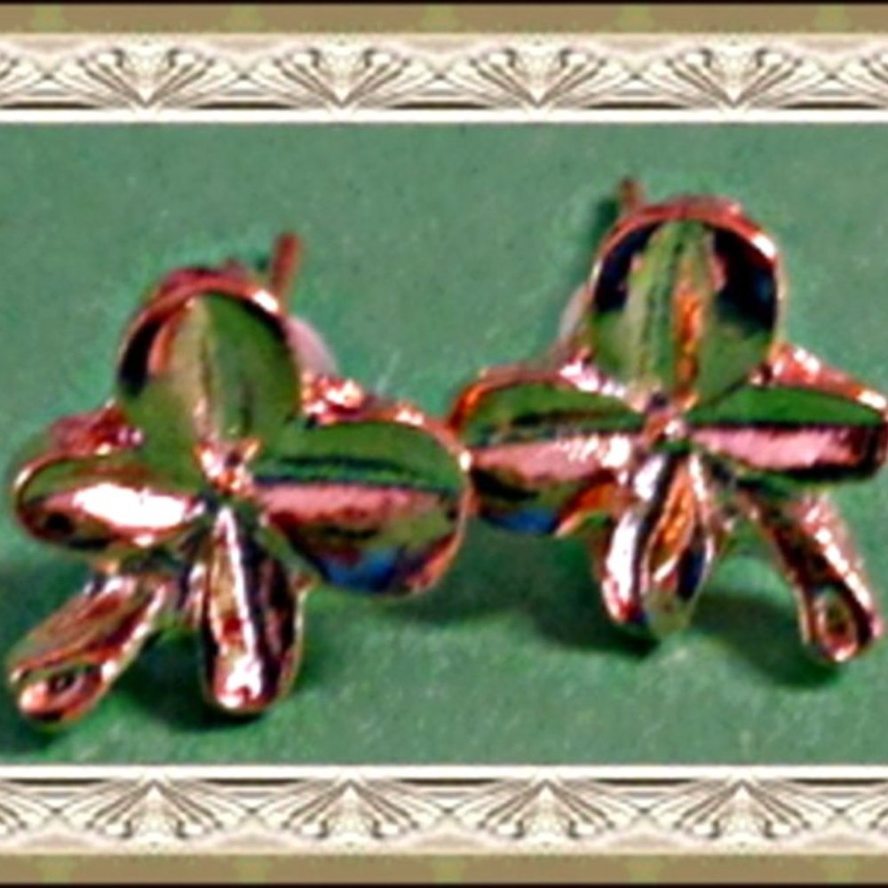Gold Tone Four Leaf Clover Design Stud Earrings For Good Luck For Girls/Teens